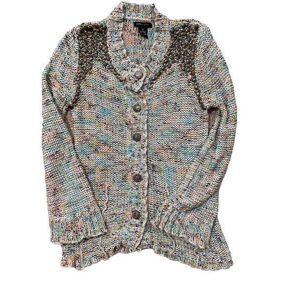 BCBGMaxazria Womens Sweater Cardigan Medium Ivory Sequin Button Down - Picture 1 of 12